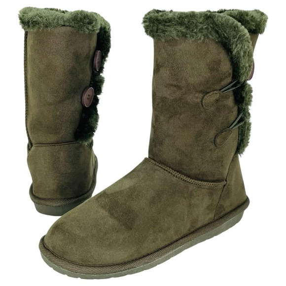 Sugar Marty Army Green Microfiber Suede Over The Ankle Womens Cozy Boots Size 8M - Picture 9 of 12